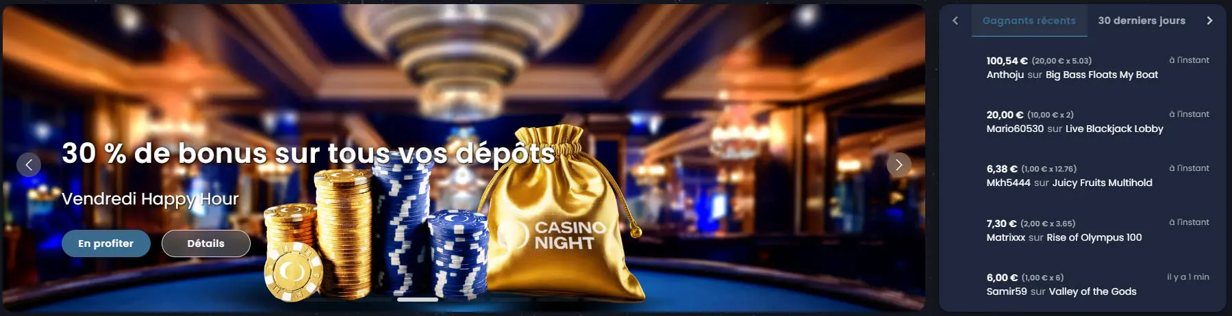 30% de bonus sur tous vos depot CASINONIGHT